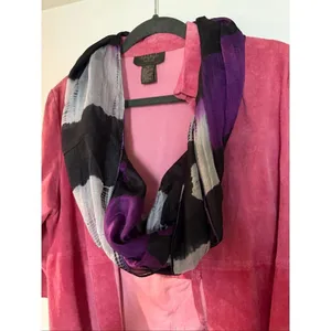 Abstract Infinity Scarf Purple Black Gray Silk Feel Lightweight thumbnail 2