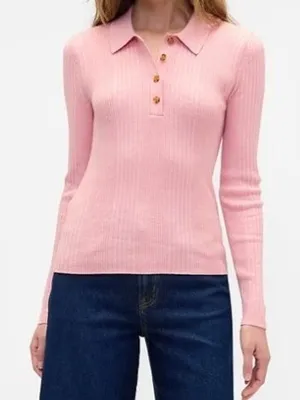 Gap Womens Size Small Ribbed Polo T-Shirt Henley Pink Heather Long Sleeve Ribbed thumbnail 1