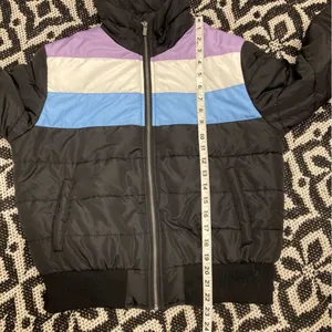 Popsugar puffer coat black block stripe Medium NWT thumbnail 7