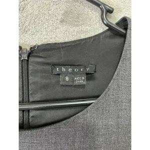 Theory Wool Crepe Sheath Mini Dress Gray Pleated Cap Sleeve Career Office Size 8 thumbnail 3