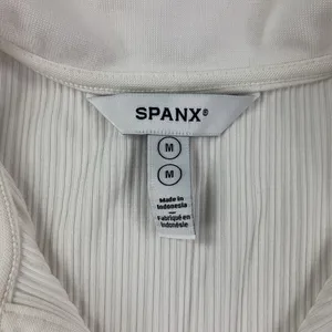 SPANX Rib Polo Top Women's Medium Ivory Short Sleeve Stretch Knit 20991R thumbnail 2