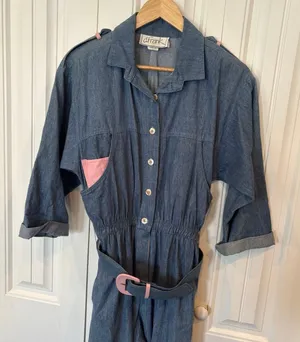 D.‎ Frank Denim Belted Jumpsuit Size 8 Blue thumbnail 1