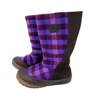 Sorel Women's Mackenzie Purple Plaid Tall Leather Wool Boots Size 7.5 thumbnail 5