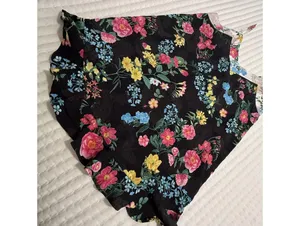 Betsey Johnson Chemise Slip Nightie L Large Black Multi Color Floral Ruffle Hem thumbnail 2