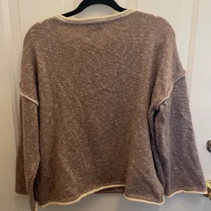 Carly Jean Roll Neck Boxy Linen Cotton Knit Sweater Taupe Marl‎ S/M thumbnail 6