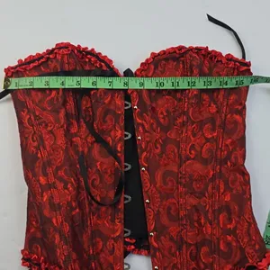 -443 Women's Red‎ Floral Strapless Lace Up Corset Bustier Valentine’s - Medium thumbnail 6