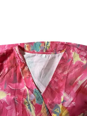Pink Abstract Floral Tiered Maxi Dress Long Sleeve Faux Wrap Medium thumbnail 3