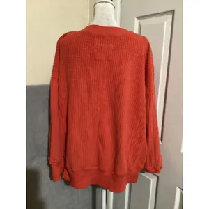 American Eagle Sweater Womens XS Orange Waffle Knit V Neck Pullover Oversized thumbnail 4