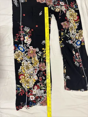 Elie Tahari Black Floral Wide Leg Pants Drawstring Adjustable Waist Size Small thumbnail 4