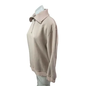 Academy Women's Beige Quarter Zip Collared Long Sleeve Sweatshirt Top Size XS thumbnail 3
