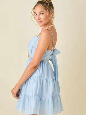 Baby pink Twisted and embroidered babydoll dress net in light blue - NWT thumbnail 3