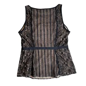 LOFT Sleeveless Blouse Black Lace Over Tan Lined‎ Tank Top 0 $58 thumbnail 3