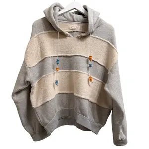 Free‎ People Camp Crush Hoodie Sweatshirt Womens Medium Terry Cloth Gray Cream thumbnail 2