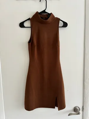 White Fox Boutique Chocolate Brown Mock Neck Mini Dress thumbnail 2
