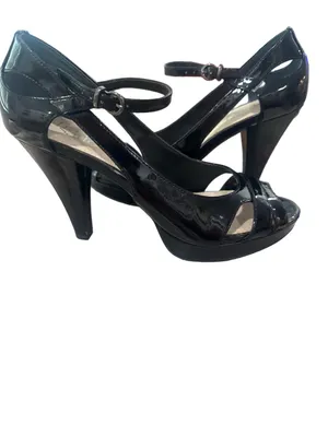 Franco Sarto Black Patent Peep-Toe Platform Heels with Ankle Strap thumbnail 2
