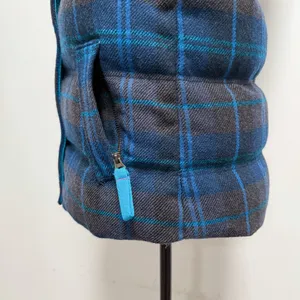 Boden Blue Brown Plaid Wool Blend Zip Up Hooded Puffer Pembroke Down Vest 6 thumbnail 5