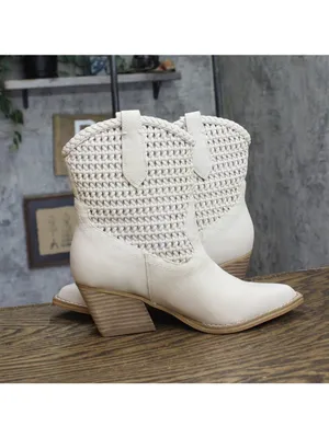 NWT DV Dolce Vita Leather Pull-On Pointed Toe Western Booties Ivory Off White 8M thumbnail 12