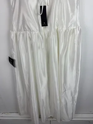 NWT Lulus Modern Adoration White Satin Backless Lace-Up Maxi Dress White Large L thumbnail 12