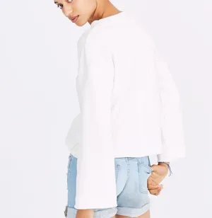 Madewell Medium White Crewneck Sweatshirt Bell Sleeve Relaxed Fit Oversized thumbnail 2