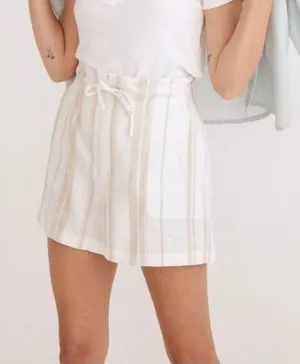 Madewell Linen Blend Striped Paperbag Waist Shorts White Beige Size L 696 thumbnail 1