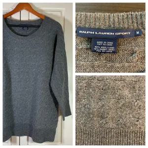 Ralph Lauren Sport Wool Blend Rabbit Gray Cable Knit‎ Crew Neck Sweater Preppy thumbnail 2