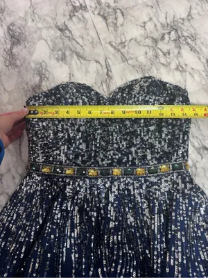 Sherri Hill 8413 navy blue Mini prom strapless Dress beaded sequins 100% silk 6 thumbnail 8