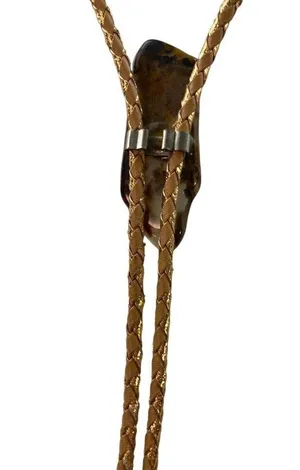 *Vintage Natural Stone Agate Bolo Tie Brown Gold Cord Western Ranch Cowboycore thumbnail 4