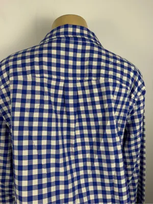 Talbots Gingham Plaid Shirt Sz L Button Front Blouse Top Blue Cotton Long Sleeve thumbnail 5