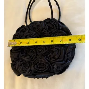 Dolce Vita Black Rosette Satin Purse Beaded Butterfly Applique Floral Y2K Fairy thumbnail 5