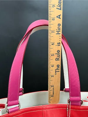 Rare Vintage Authentic COACH 9286 Leather Red-Orange/Pink Hampton Carryall Tote thumbnail 10