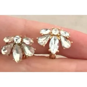 Cluster Studs clear crystals fanned, floral silhouette rose gold backing clip-on thumbnail 3