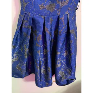 Allure Bridals Bridesmaids Navy Blue Brocade Fit Flare Pleated Dress Size‎ 14 thumbnail 3