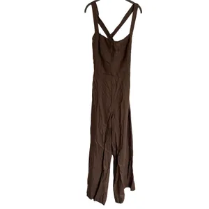 NEW Reformation Autumn Linen Jumpsuit Size 4‎ Mushroom Brown Wide Leg One Piece thumbnail 9