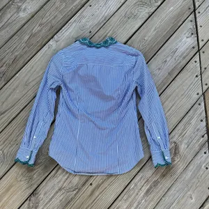J.Crew Women's Blue & White Striped Embroidered Collar Shirt Size 00 thumbnail 2