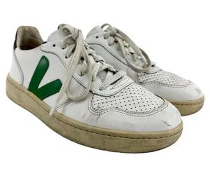 Veja V10 Sneakers Leather Lace Up Low Top Logo Round Toe White Emeraude 9 thumbnail 2