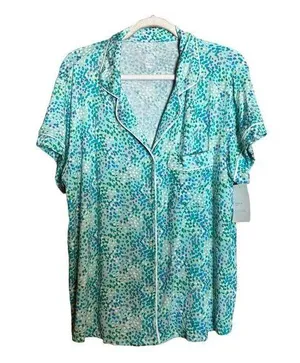 Stars Above Pajama Top Womens Extra Large XL Multicolor Print Button Blouse thumbnail 1