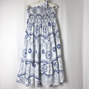 Hapsha Curve Maxi Dress Women 2XL Blue One Shoulder Smocked Tiered Boho Beachy thumbnail 2