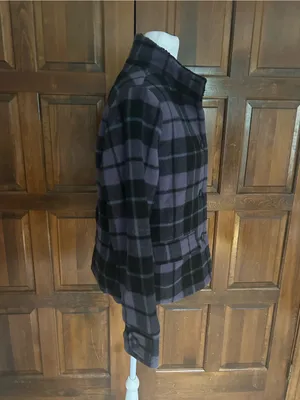 Vtg Woolrich Women M Purple Black Plaid Wool Jacket Quilted Sherpa Collar‎ Coat thumbnail 3