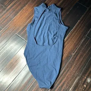 Mock neck bodysuit cutout back Los Angeles Apparel one piece leotard basic thumbnail 2