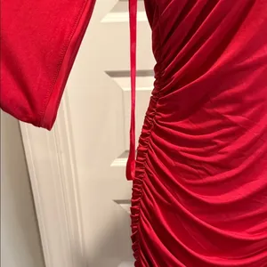 AQUA One Shoulder Ruched Bodycon Mini Dress Red Formal Glam NWT‎ L thumbnail 6