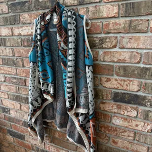 Flying Tomato Size M/L Aztec Southwestern Boho Vest Cardigan Waterfall Knit thumbnail 2