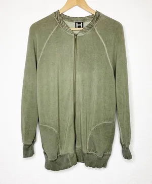 H by Bordeaux Soft Lightweight Bomber Jacket Zip Up Olive Green Size L thumbnail 7