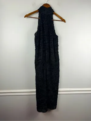 Nili lotan fringe feather halter silk blend dress in black size medium thumbnail 7