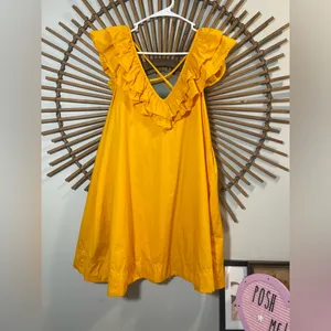 Maeve Ruffle Tunica Mini Dress V-Neck A-Line Spring Mango Vacay Resort 🌴💛 thumbnail 5