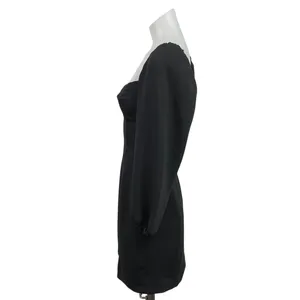 Aritzia Wilfred Novella Black Puff Long Sleeve Slit Mini Shift A-Line Dress Sz S thumbnail 2