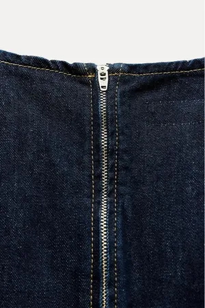 Zara Dark Blue Denim Z1975 Jean Midi Maxi Sleeveless Trendy Dress thumbnail 13