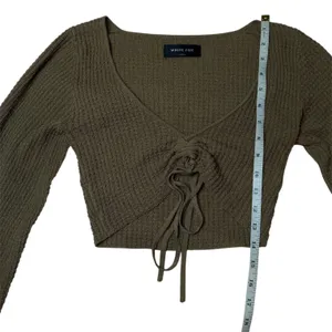 White Fox Brown Ribbed Lace Up Crop Top‎ Balloon Sleeve Size XS Minimalist Basic thumbnail 8