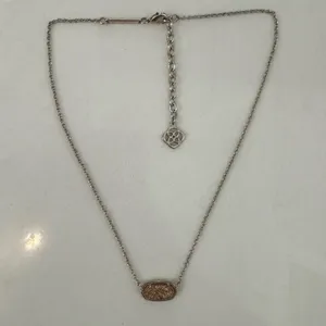 Kendra Scott Elisa Necklace Copper Rose Gold Drusy Pendant Gold Chain thumbnail 3