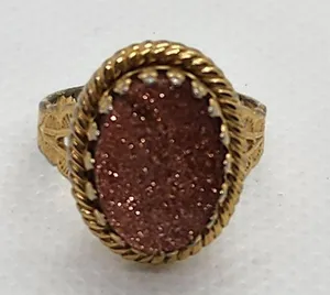 Gold Tone & Goldstone Glass Ring (5.5) thumbnail 4