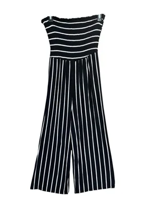 HEM & THREAD Smocked Strapless Wide-Leg Jumpsuit M 14.5” + p2p Black/White EUC thumbnail 2